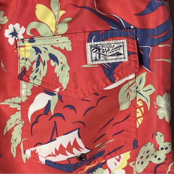 Polo Ralph Lauren Swim Trunks XL Pink Coral Netted Hawaiian Sail Boat Palm Tree - Picture 2 of 6